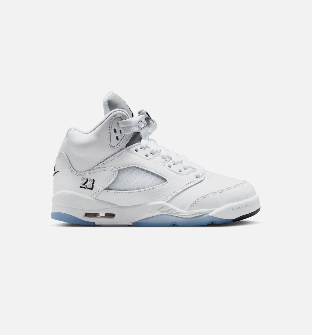 Air Jordan 5 Retro OG White Metallic Grade School Lifestyle Shoes - White/Black/Metallic Silver