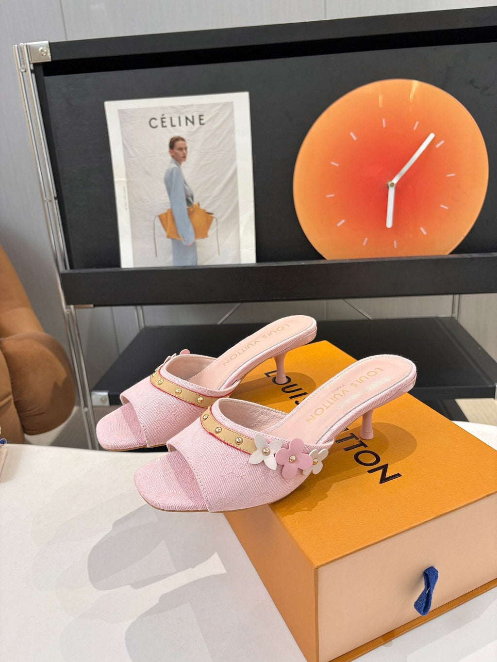 Pink Floral Slingback Heeled Sandals