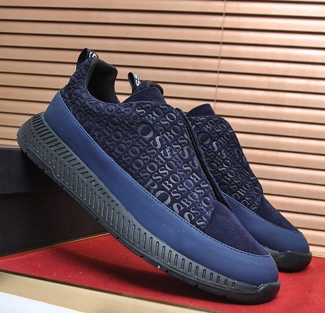 BOSS Navy Blue Textured Slip-On Sneakers