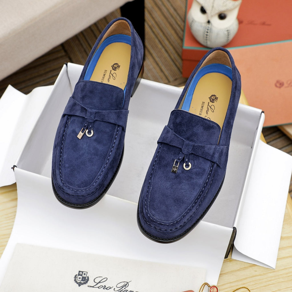 Loro Piana Navy Blue Metal-Bar Loafers